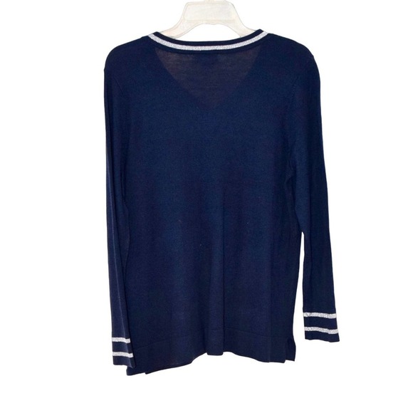 Charter Club Navy and silver knitted long sleeve V-Neck sweater - Picture 2 of 2